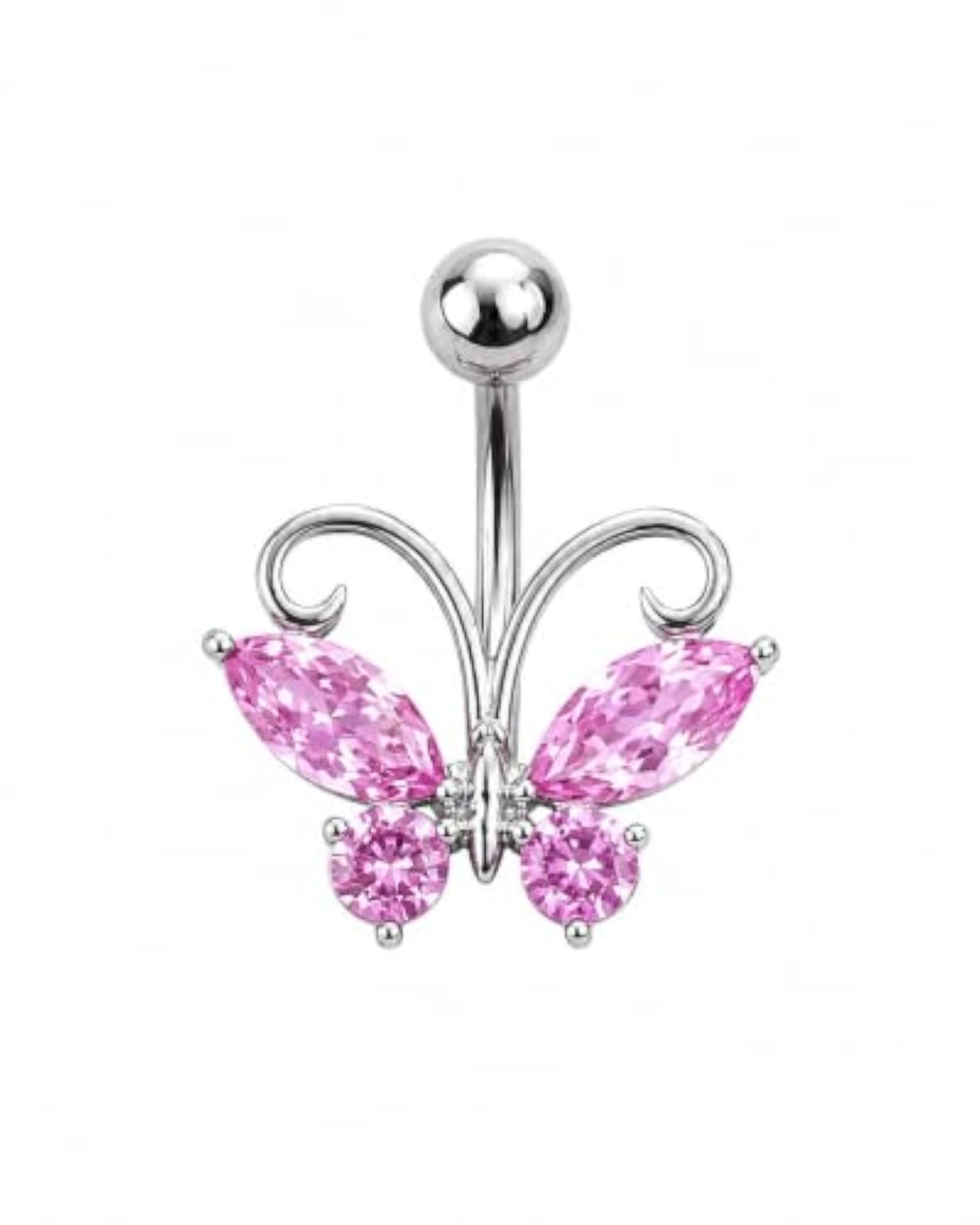 Stainless Steel Pink Butterfly Belly Stud Piercing